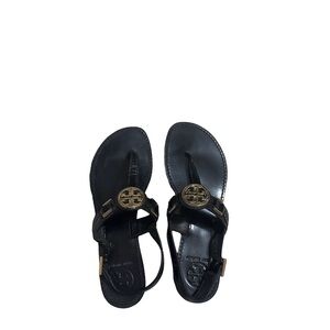 Tory Burch Black Miller Logo Thong Sandals Size 7.5